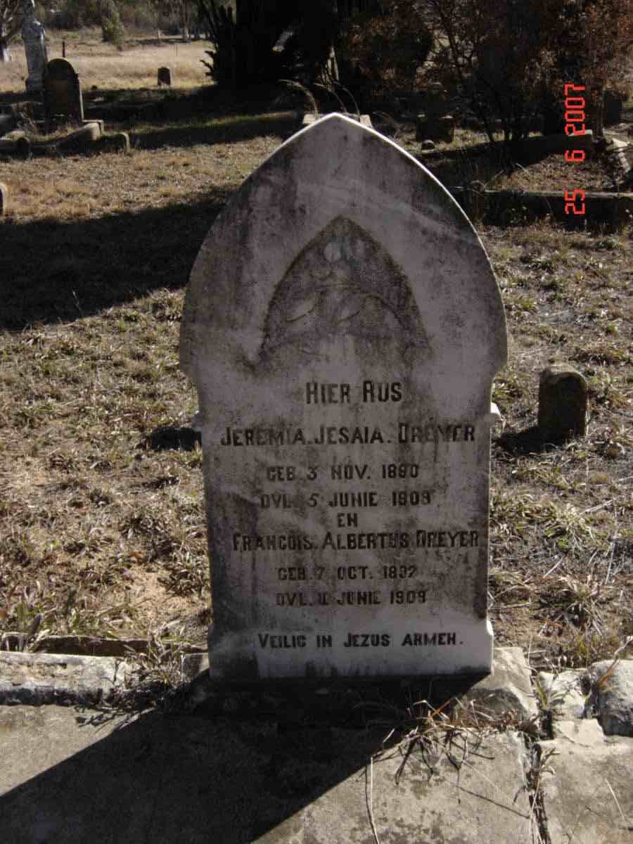 DREYER Jeremia Jesaia 1890-1909 :: DREYER Francois Albertus 1892-1909