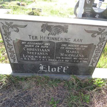 ELOFF Christiaan Stefanus Lodewickus 1913-1984 & Maria Magdalena previously BLIGNAUT nee COETZER 1912-1986
