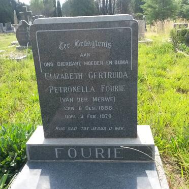 FOURIE Elizabeth Gertruida Petronella VAN DER MERWE 1888-1978