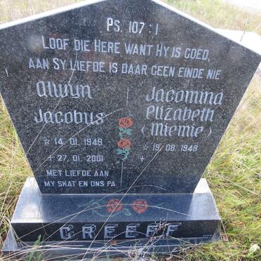 GREEFF Alwyn Jacobus 1949-2001 &Jacomina Elizabeth 1948-