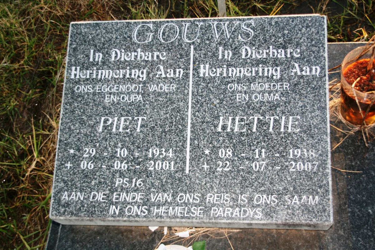 GOUWS Piet 1934-2001 & Hettie 1938-2007