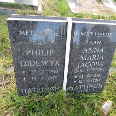 HATTINGH Philip Lodewyk 1916-1979 & Anna Maria Jacoba previously CLOETE nee VENTER 1937-2019