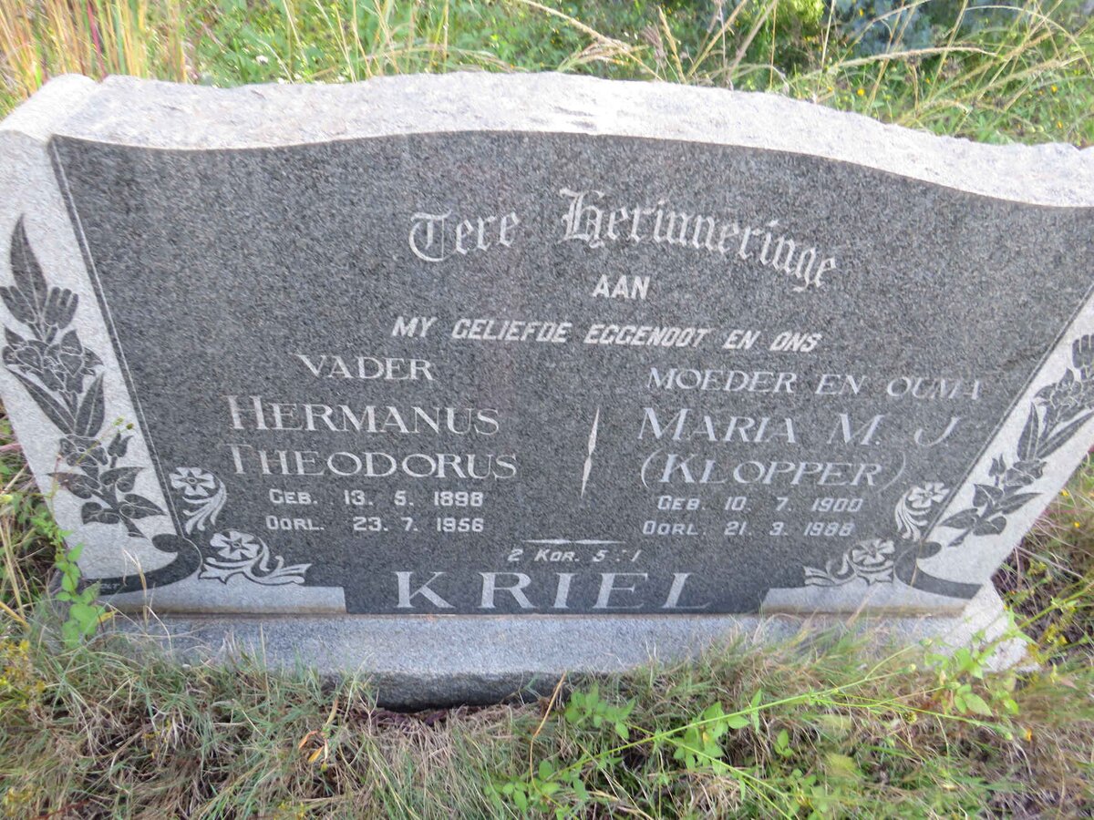 KRIEL Hermanus Theodorus 1898-1958 & Maria M.J. KLOPPER 1900-1988