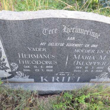 KRIEL Hermanus Theodorus 1898-1958 & Maria M.J. KLOPPER 1900-1988