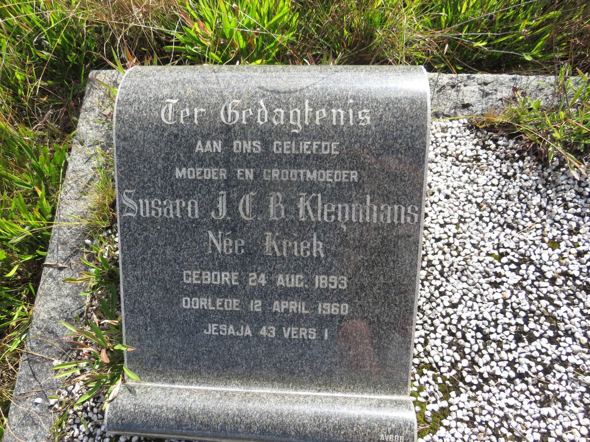 KLEYNHANS Susara J.C.B. nee KRIEK 1893-1960