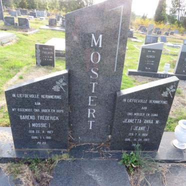 MOSTERT Barend Frederick 1927-1981 & Jeanetta Anna W. 1928-2017