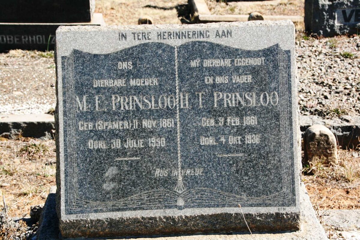 PRINSLOO H.T. 1861-1936 & M.E. SPAMER 1861-1950
