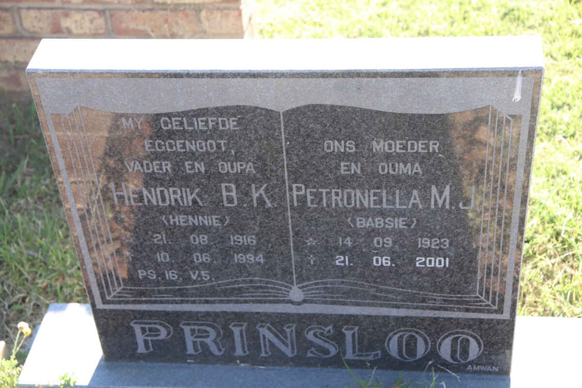 PRINSLOO Hendrik B.K. 1916-1994 & Petronella M.J. 1923-2001
