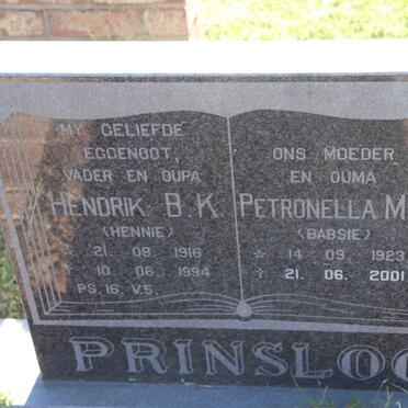 PRINSLOO Hendrik B.K. 1916-1994 & Petronella M.J. 1923-2001