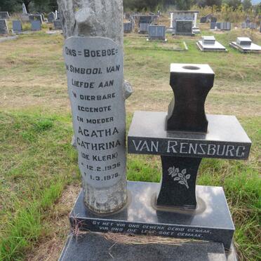 RENSBURG Agatha Cathrina, van nee DE KLERK 1935-1976
