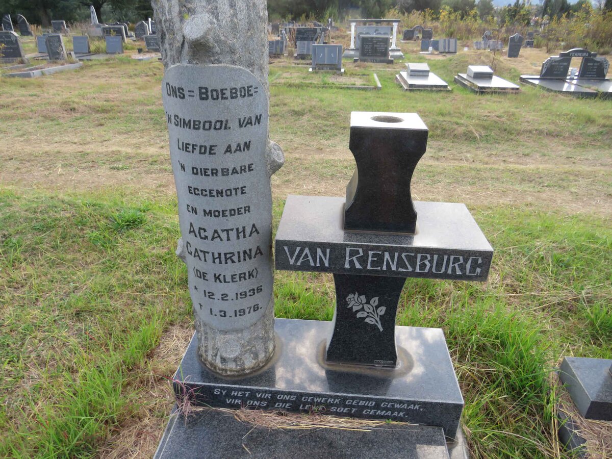 RENSBURG Agatha Cathrina, van nee DE KLERK 1935-1976