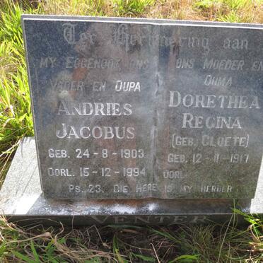 VENTER Andries Jacobus 1903-1994 & Dorethea Regina CLOETE 1917-