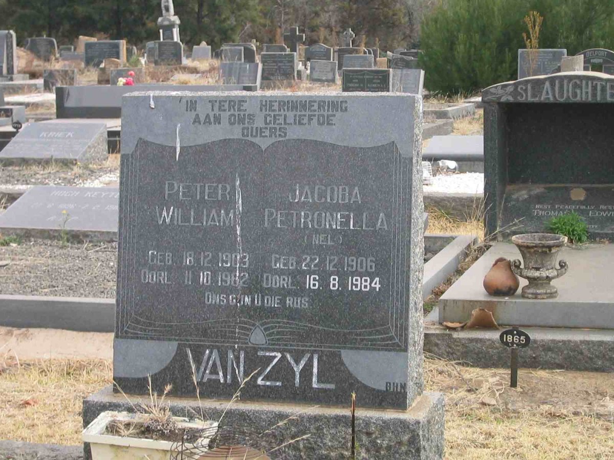 ZYL Peter William, van 1903-1962 &amp; Jacoba Petronella NEL 1906-1984