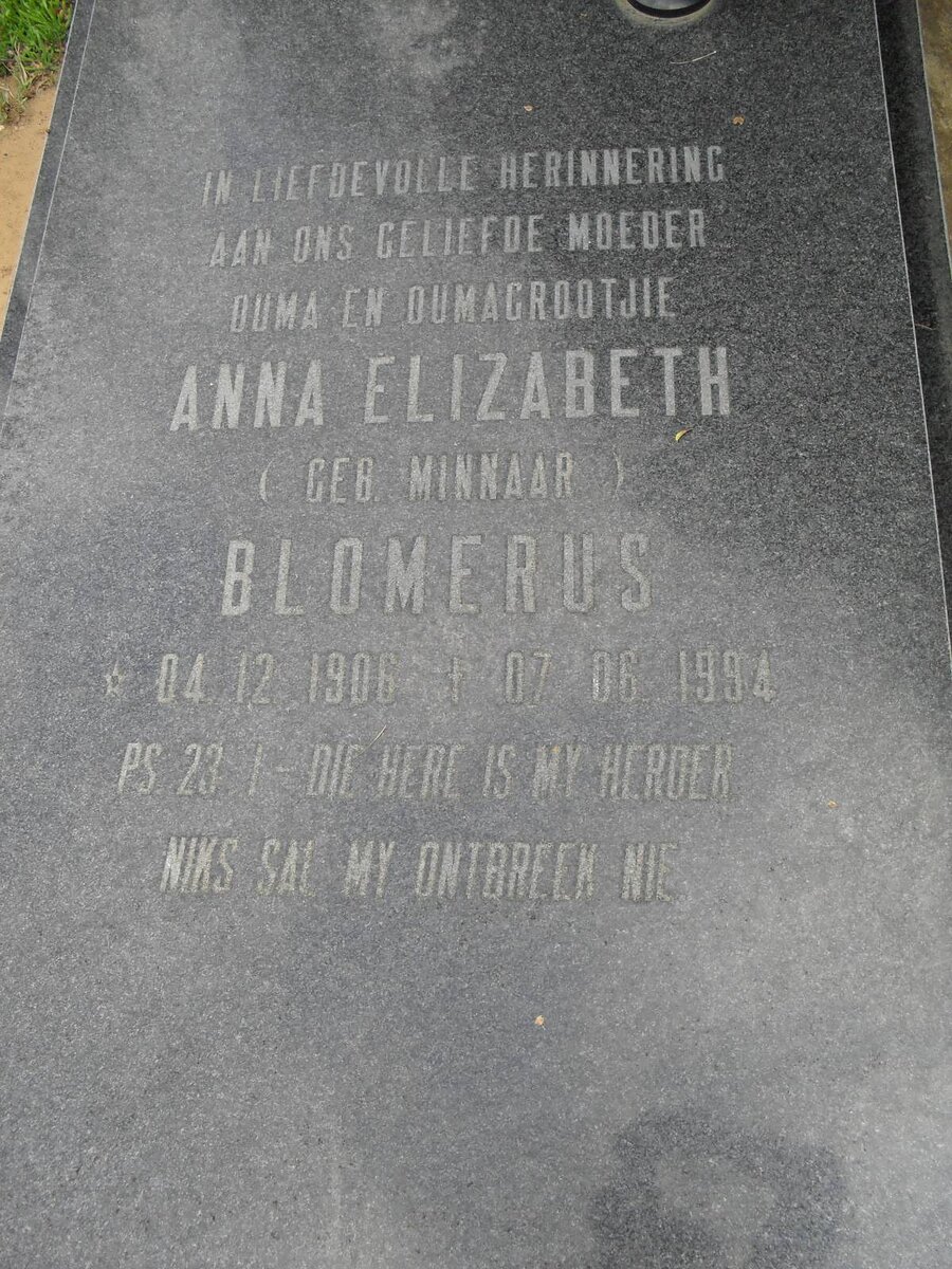 BLOMERUS Anna Elizabeth nee MINNAAR 1906-1994
