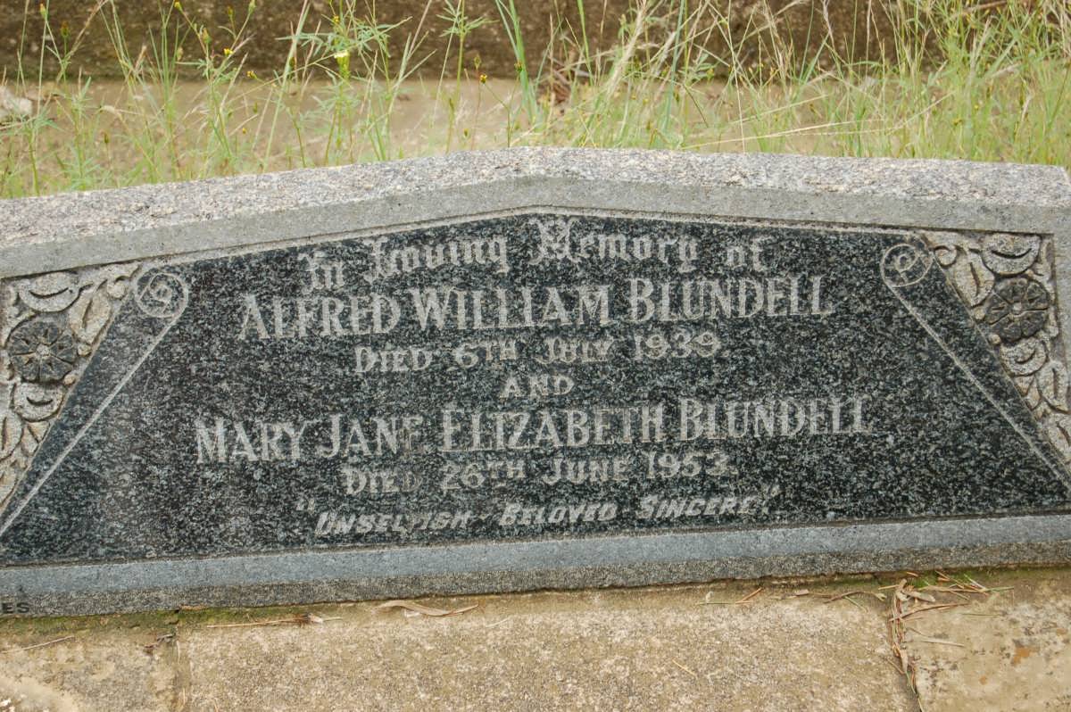 BLUNDELL Alfred William -1939 &amp; Mary Jane Elizabeth -1953 