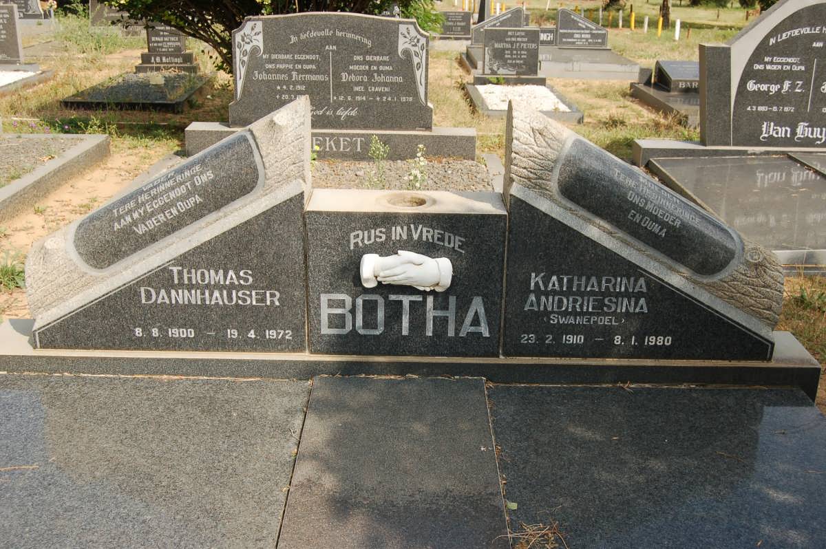 BOTHA Thomas Dannhauser 1900-1972 &amp; Katharina Andriesina SWANEPOEL 1910-1980
