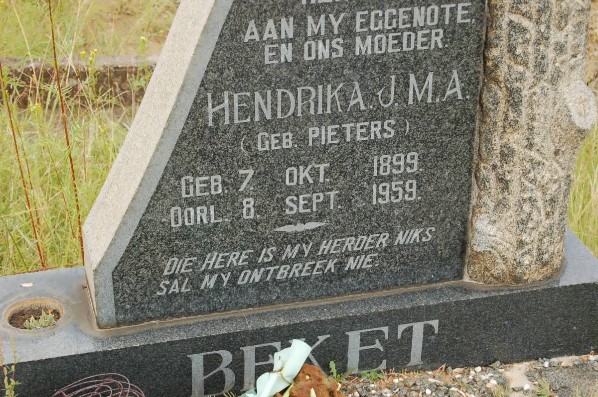 BEKET Hendrika J.M.A. nee PIETERS 1899-1959