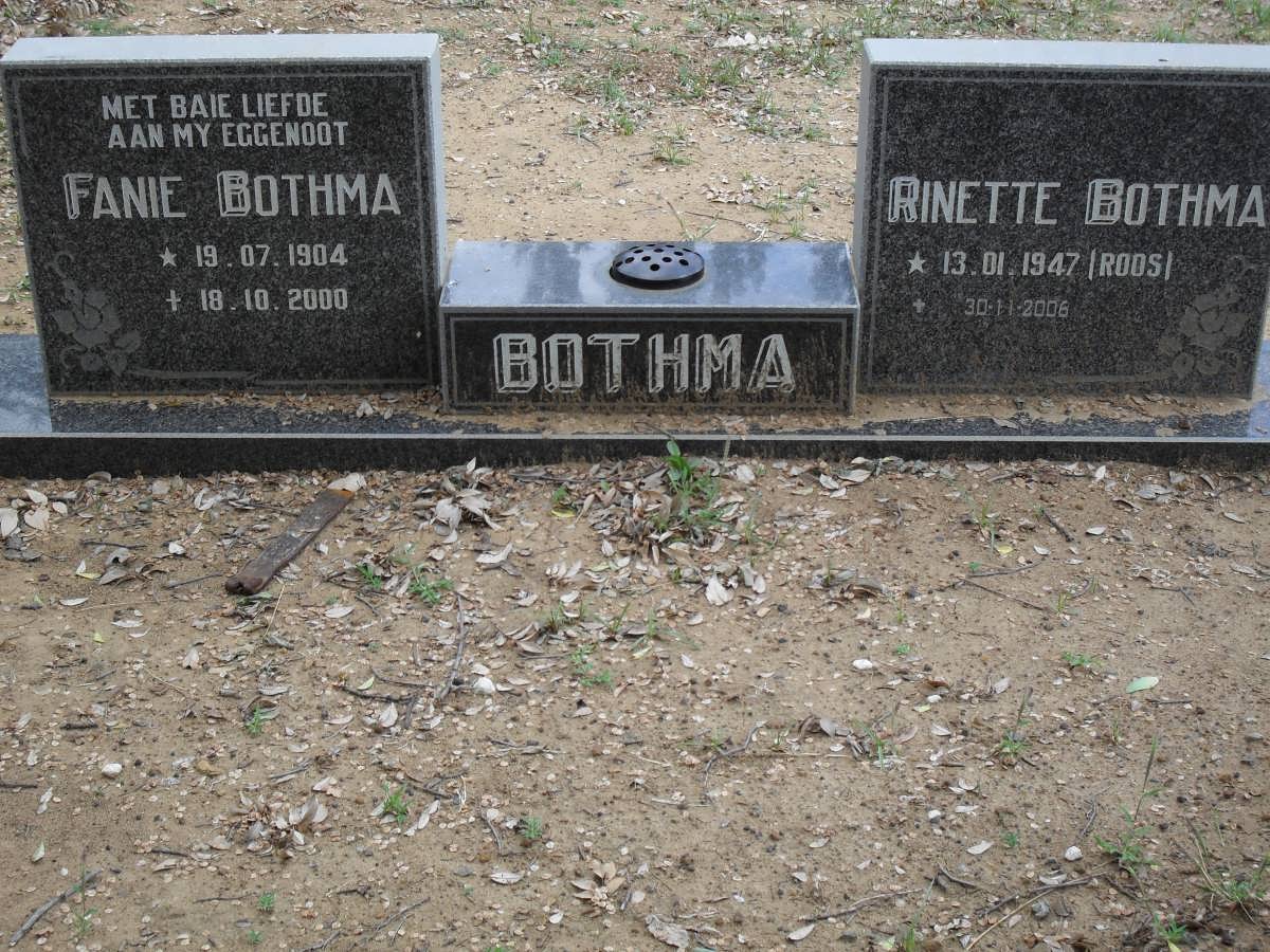 BOTHMA Fanie 1904-2000 &amp; Rinette ROOS 1947-2006