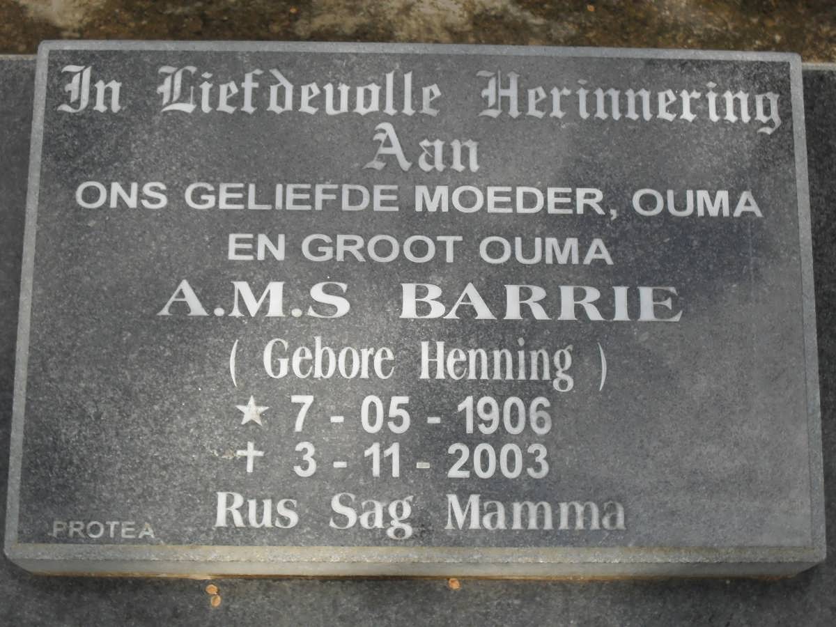 BARRIE A.M.S. nee HENNING 1906-2003