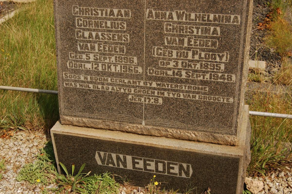 EEDEN Christiaan Cornelius Claassens, van 1896-1966 &amp; Anna Wilhelmina Christina Du PLOOY 1895-1948