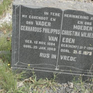 EDEN Gerhardus Philippus, van 1884-1949 &amp; Christina Wilhelmina KEMP 1900-1973