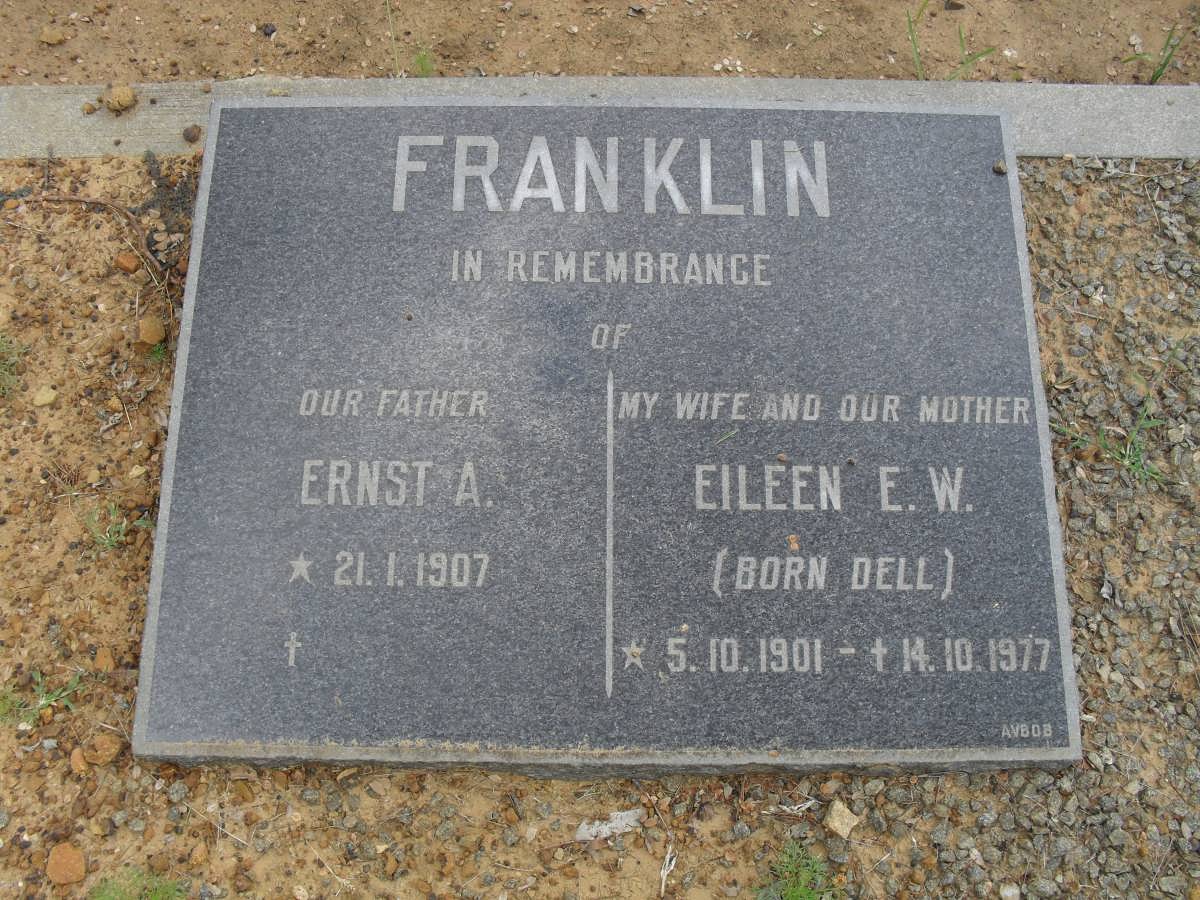 FRANKLIN Ernst A. 1907- &amp; Eileen E.W. DELL 1901-1977