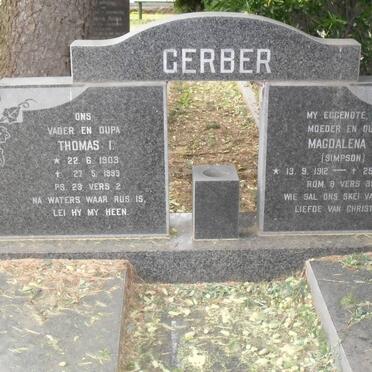 GERBER Thomas I. 1903-1993 &amp; Magdalena C. SIMPSON 1912-1982