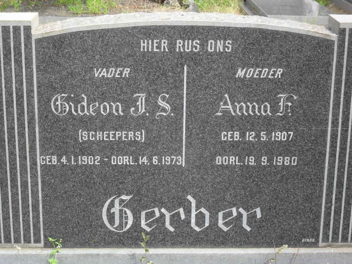 GERBER Gideon J.S. 1902-1973 &amp; Anna F. 1907-1980