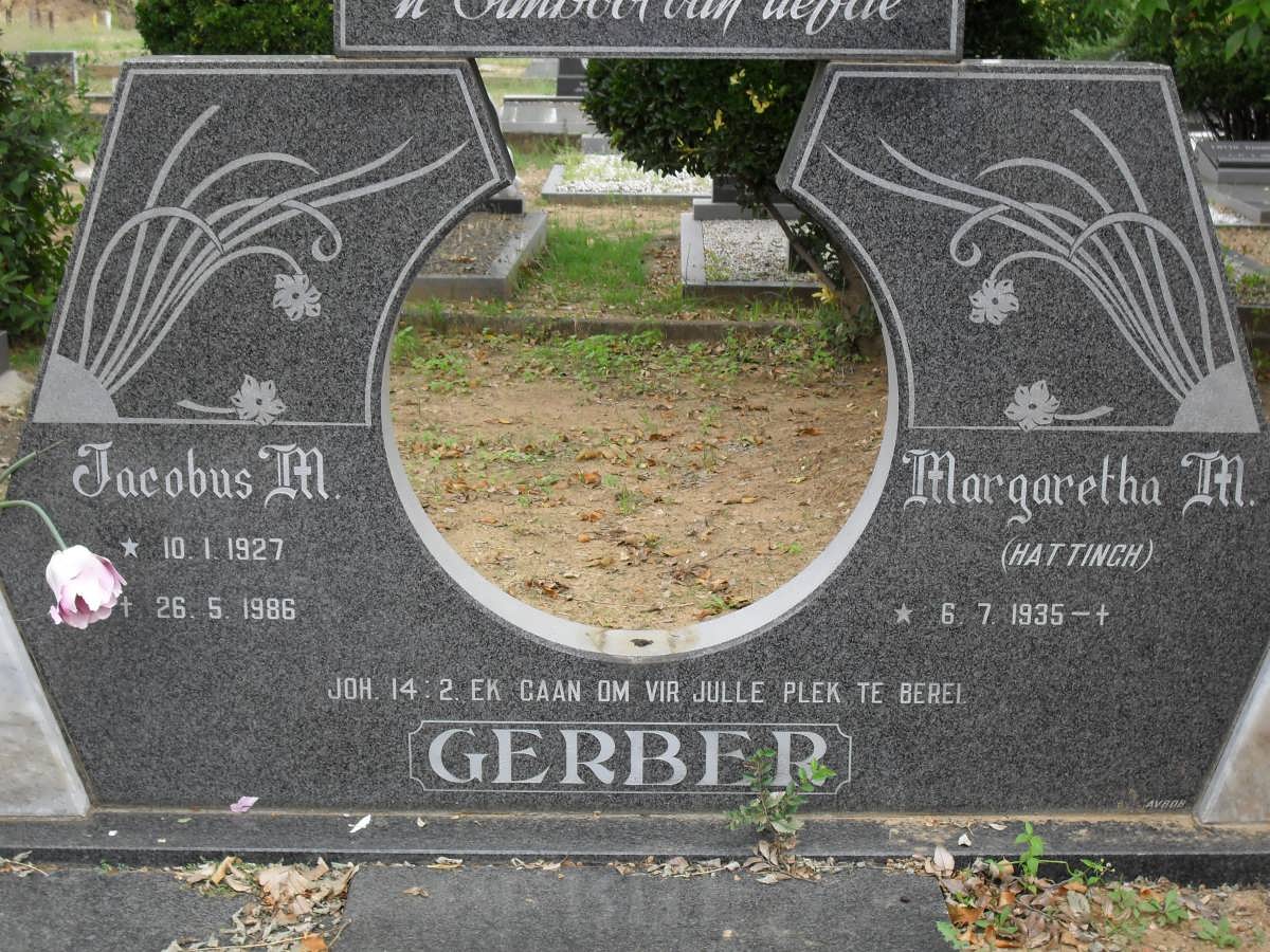 GERBER Jacobus M. 1927-1986 &amp; Margaretha M. HATTINGH 1935-