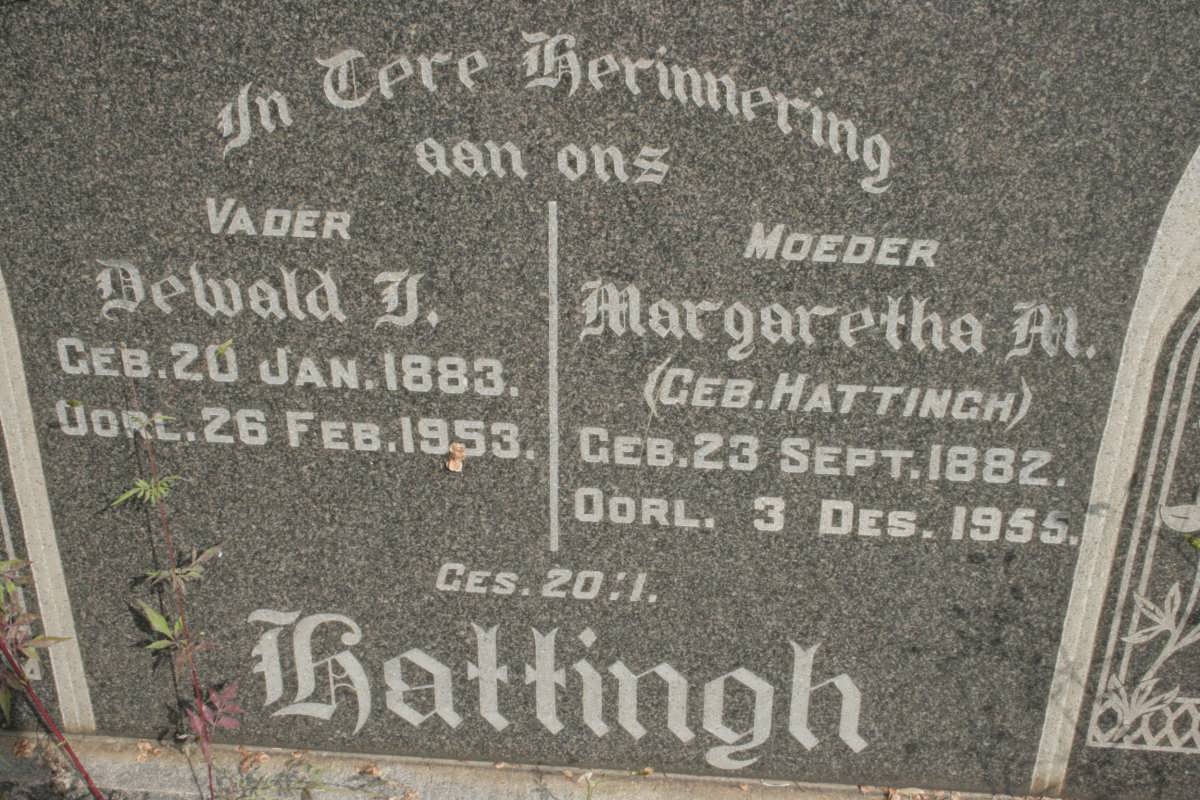 HATTINGH Dewald J. 1883-1953 &amp; Margaretha M. HATTINGH 1882-1955