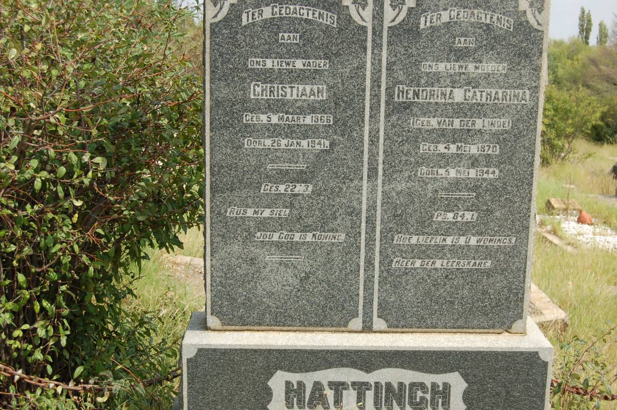 HATTINGH Christiaan 1866-1941 &amp; Hendrina Catharina VAN DER LINDE 1870-1944