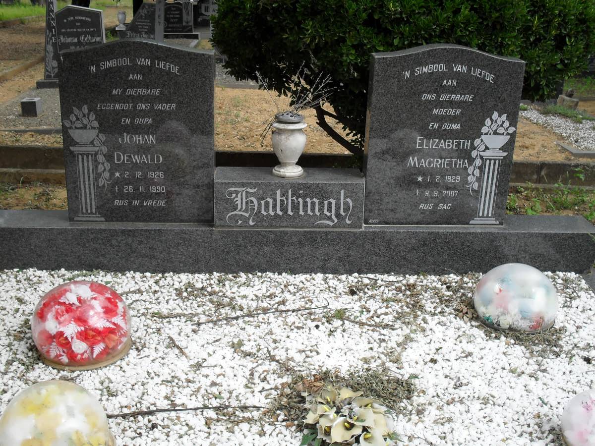 HATTINGH Johan Dewald 1926-1990 &amp; Elizabeth Magrietha 1929-2007