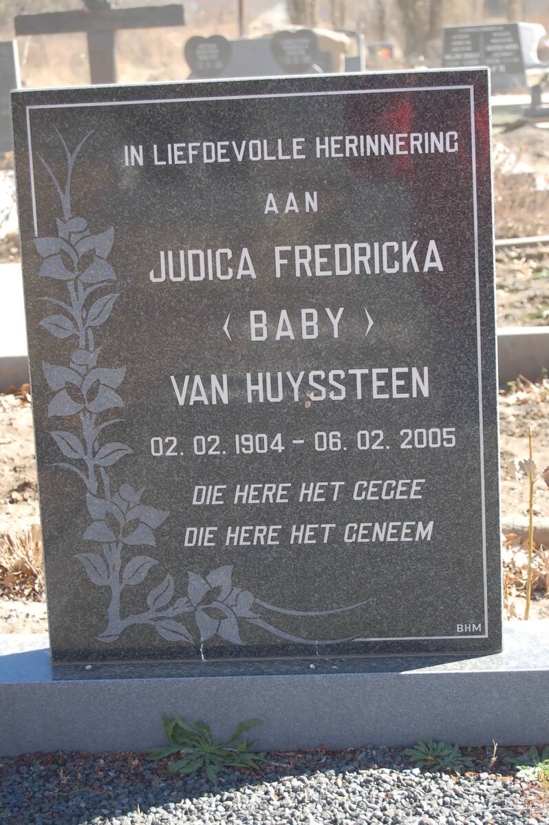 HUYSSTEEN Judica Fredricka, van 1904-2005