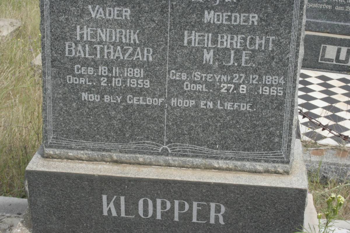 KLOPPER Hendrik Balthazar 1881-1959 &amp; Heilbrecht M.J.E. STEYN 1884-1965