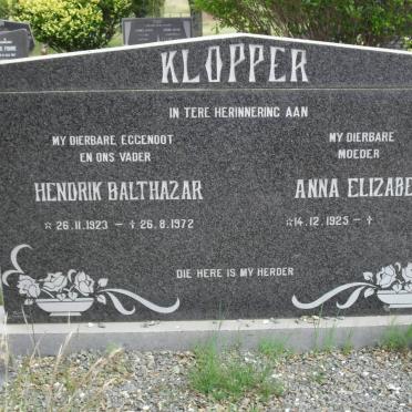 KLOPPER Hendrik Balthazar 1923-1972 &amp; Anna Elizabetha 1925-