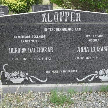KLOPPER Hendrik Balthazar 1923-1972 &amp; Anna Elizabetha 1925-