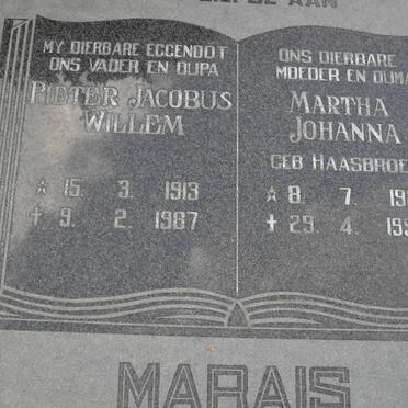 MARAIS Pieter Jacobus Willem 1913-1987 &amp; Martha Johanna HAASBROEK 1921-1993