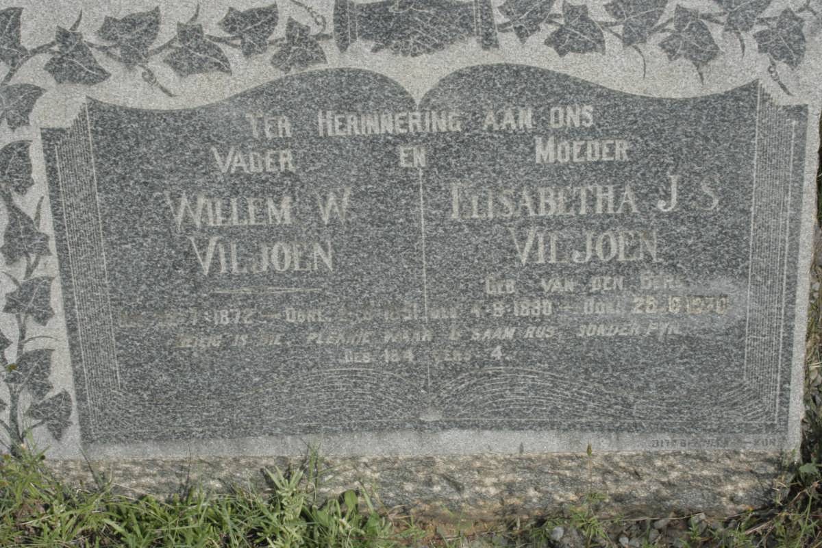 VILJOEN Willem W. 1872-1951 &amp; Elisabeth J.S. VAN DEN BERG 1880-1970
