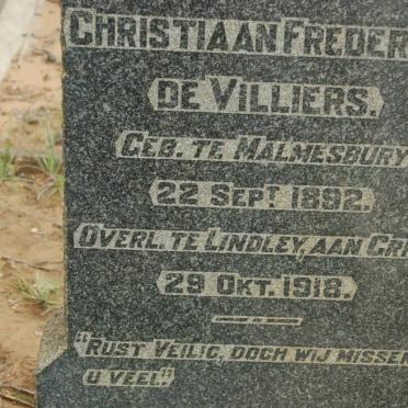 VILLIERS Christiaan Frederick, de 1892-1918