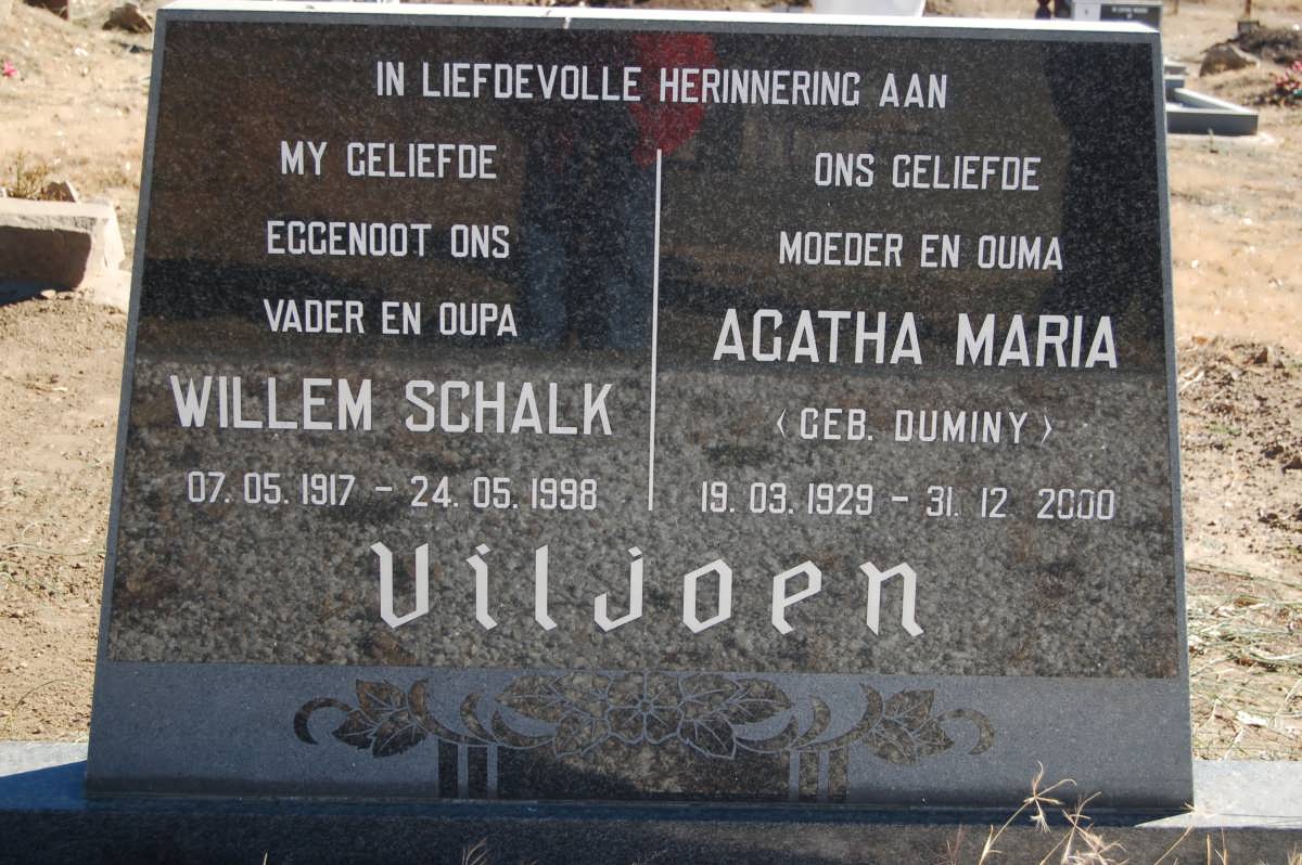 VILJOEN Willem Schalk 1917-1998 &amp; Agatha Maria DUMINY 1929-2000