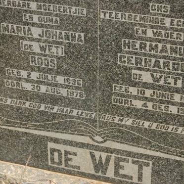 WET Hermanus Gerhardus, de 1883-1946 &amp; Maria Johanna ROOS 1896-1978