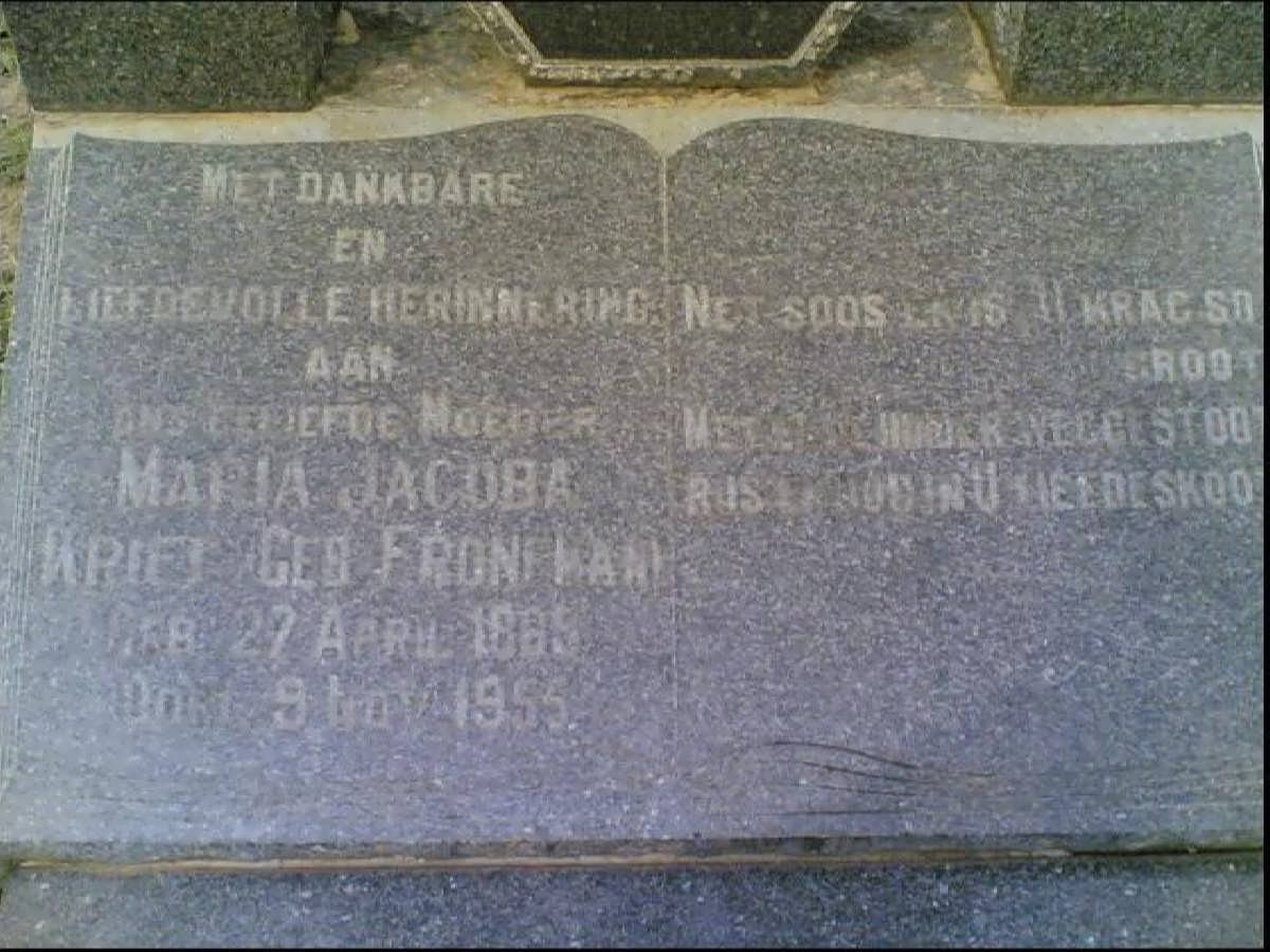 KRIEL Maria Jacoba nee FRONEMAN 188?-1955