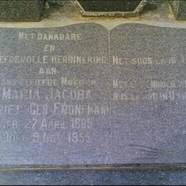 KRIEL Maria Jacoba nee FRONEMAN 188?-1955