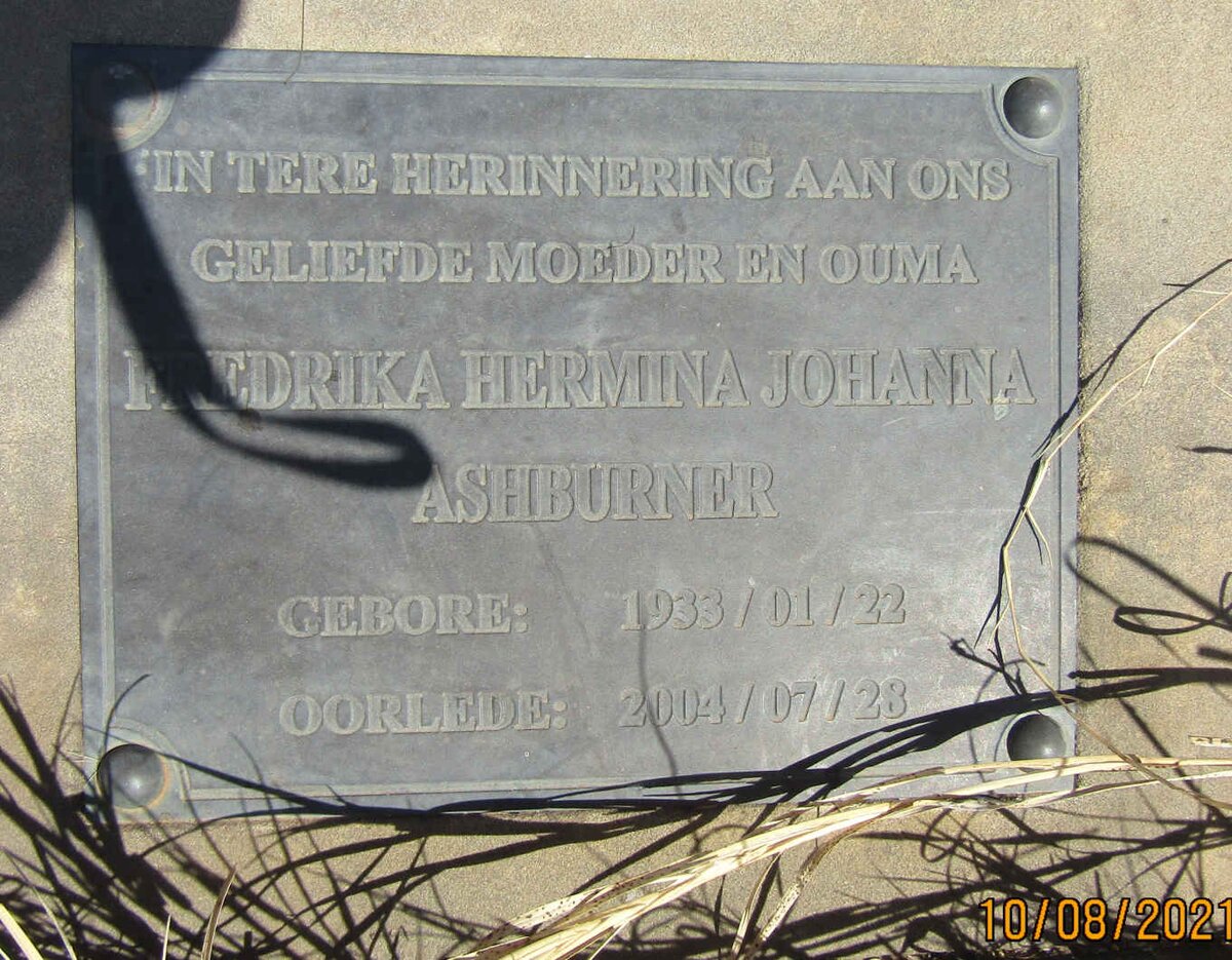 ASHBURNER Frederika Hermina Johanna 1933-2004