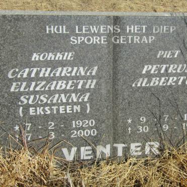 VENTER Petrus Albertus 1912-1998 &amp; Catharina Elizabeth Susanna EKSTEEN 1920-2000