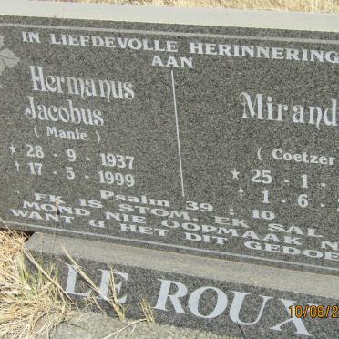 ROUX Hermanus Jacobus, le 1937-1999 &amp; Miranda COETZER 1937-2004