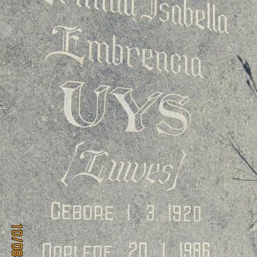 UYS Ermina Isabella Embrencia nee LUWES 1920-1986