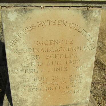 ACKERMANN Frederika T.C. nee SCHOLTZ 1902-1934