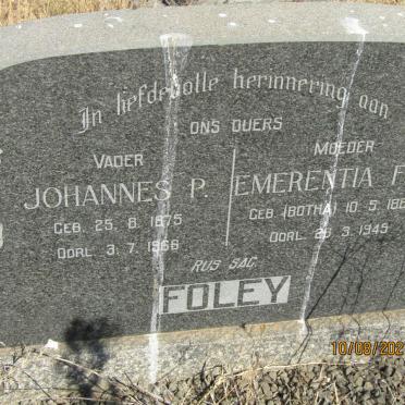FOLEY Johannes P. 1875-1966 &amp; Emmerentia F.T. BOTHA 1880-1945