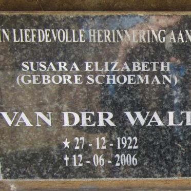 WALT Sarah Elizabeth, van der nee SCHOEMAN 1922-2006